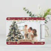 Elegant Red Photo Christmas Blessings Christian Feestdagenkaart (Staand voorkant)