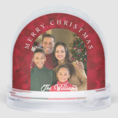 Elegant Red Photo Family Christmas Snow Globe Sneeuwbol (Achterkant)