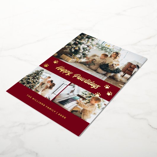 Elegant Red Photo Happy Pawlidays Gold Folie Feestdagenkaart (Gedraaid)