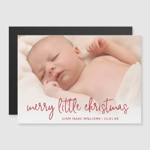 Elegant Red Photo Holiday Birth Announement Magnetische Uitnodiging