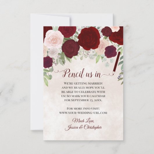 Elegant Red & Pink Boho Waterverf Rozen Weddenscha Save The Date (Achterkant)