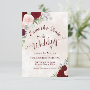 Elegant Red & Pink Boho Waterverf Rozen Weddenscha Save The Date