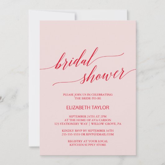 Elegant Red Pink Calligraphy Vrijgezellenfeest Inv Kaart (Voorkant)