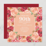 Elegant Red Pink Floral 90th Birthday Party Women Kaart<br><div class="desc">Uitnodiging op de negentigste verjaardag voor vrouwen,  ontworpen met prachtige,  wazige roze en rode bloemen met gouden glitter,  prachtig gerangschikt in een vierkant lijst. Neem contact met ons op voor hulp bij het aanpassen of aanpassen van producten.</div>