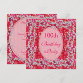 Elegant Red/Pink Floral & Diamonds 100e verjaardag Kaart (Voorkant / Achterkant)