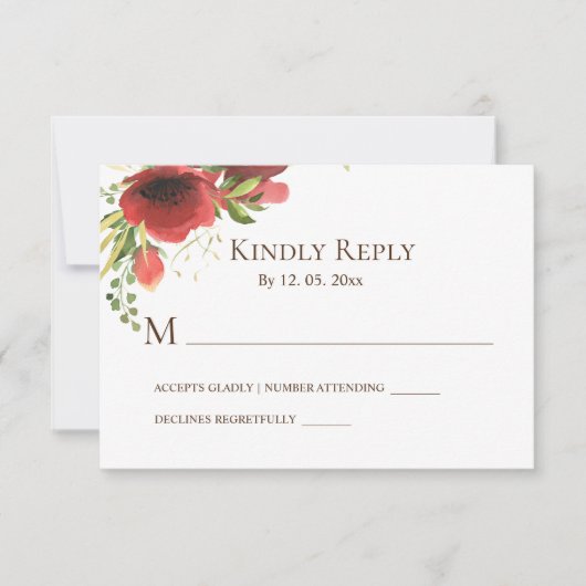 Elegant Red Pink Flowers Greenery Floral RSVP (Voorkant)