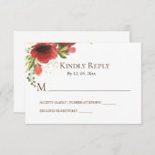Elegant Red Pink Flowers Greenery Floral RSVP (Voorkant / Achterkant)