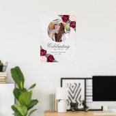 Elegant Red Pink Foto Memorial Welcome Sign. Poster (Thuiskantoor)