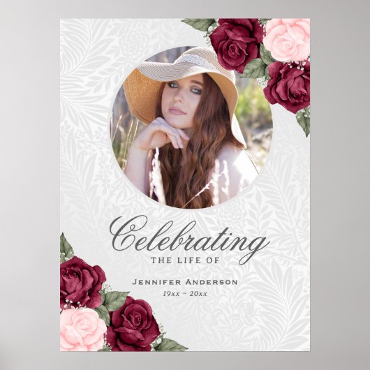 Elegant Red Pink Foto Memorial Welcome Sign. Poster (Voorkant)