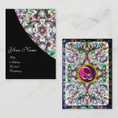 ELEGANT RED PINK GREEN FLORAL FANTASY MONOGRAM VISITEKAARTJE (Voorkant / Achterkant)