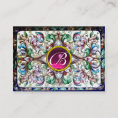 ELEGANT RED PINK GREEN FLORAL FANTASY MONOGRAM VISITEKAARTJE (Achterkant)