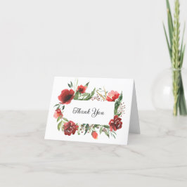 Elegant Red Pink Greenery Floral Waterverf Bedankkaart