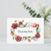 Elegant Red Pink Greenery Floral Wedding Bedankkaart (Staand voorkant)