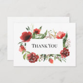 Elegant Red Pink Greenery Floral Wedding Bedankkaart (Voorkant / Achterkant)