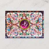 ELEGANT RED PINK ROSES, FLORAL FANTASY MONOGRAM VISITEKAARTJE (Achterkant)