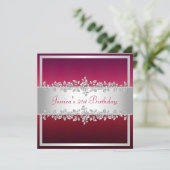 Elegant Red Pink Silver Rozen Birthday Party Kaart (Staand voorkant)