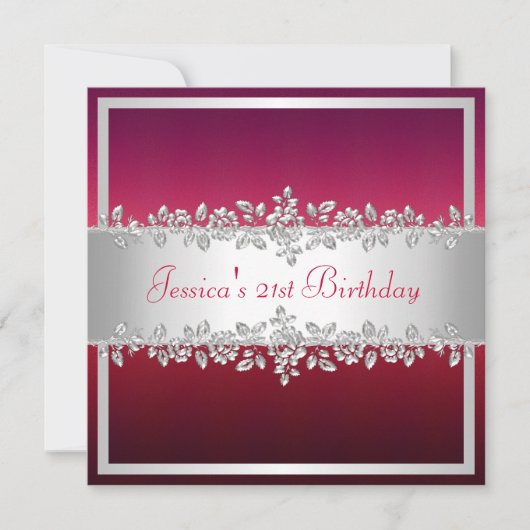 Elegant Red Pink Silver Rozen Birthday Party Kaart (Voorkant)