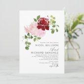 Elegant Red & Pink Summer Floral Wedding  Kaart (Staand voorkant)