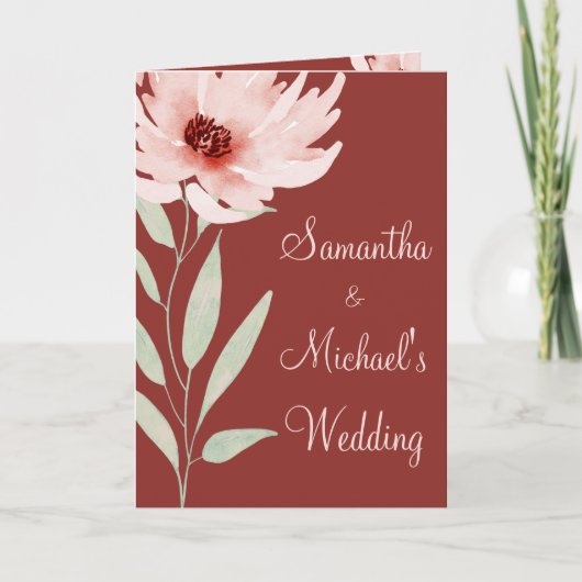 Elegant Red Pink Watercolor Floral Wedding Folded (Voorkant)