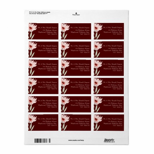 Elegant Red Pink Waterverf Floral Wedding Etiket (Full Sheet)