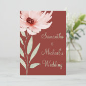 Elegant Red Pink Waterverf Floral Wedding Kaart (Staand voorkant)