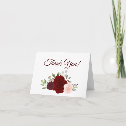 Elegant Red & Pink Waterverf Rozen Weddenschap Fot Bedankkaart (Voorkant)