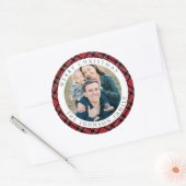 Elegant Red Plaid Photo Christmas Ronde Sticker (Envelop)