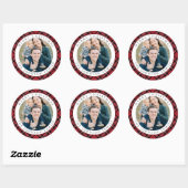 Elegant Red Plaid Photo Christmas Ronde Sticker (Vel)