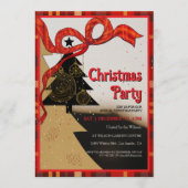 Elegant Red Plaid Ribbon Christmas Party  Kaart (Voorkant)