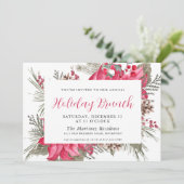 Elegant Red Poinsettia Botanical Holiday Brunch Kaart (Staand voorkant)