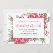 Elegant Red Poinsettia Botanical Holiday Brunch Kaart (Voorkant)