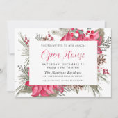 Elegant Red Poinsettia Botanical Open House Kaart (Voorkant)