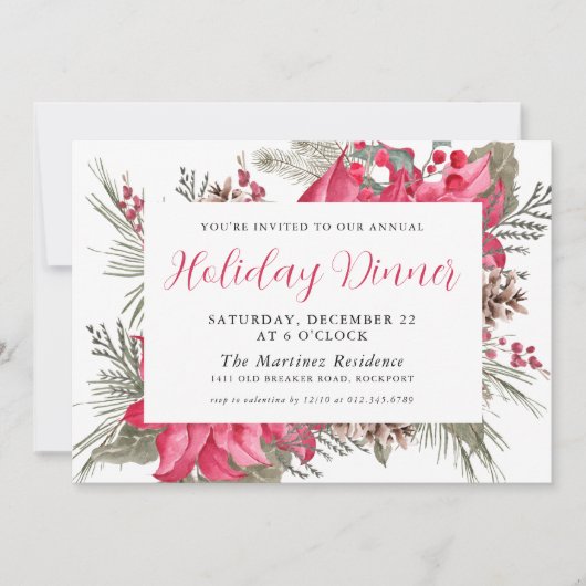 Elegant Red Poinsettia Botanische kerstavond Kaart (Voorkant)