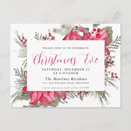 Elegant Red Poinsettia Briefkaart (Voorkant)