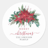 Elegant Red Poinsettia Christmas  Ronde Sticker (Voorkant)