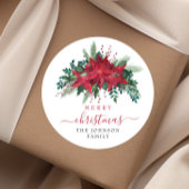 Elegant Red Poinsettia Christmas  Ronde Sticker