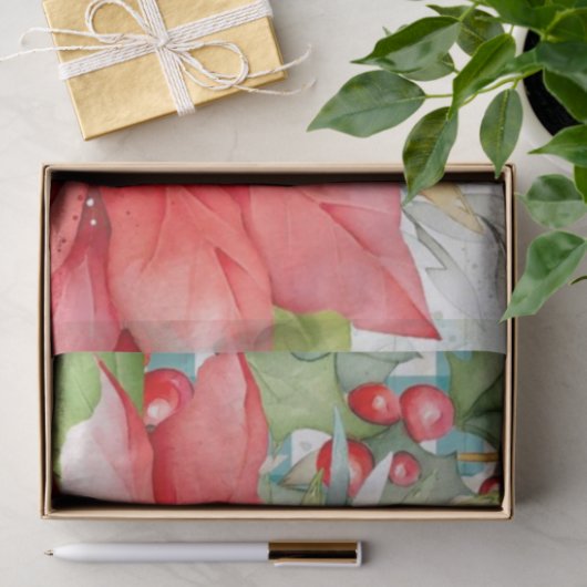 Elegant Red Poinsettia en Berries Tissuepapier (Geschenk)