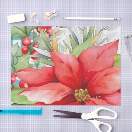 Elegant Red Poinsettia en Berries Tissuepapier (Craft)