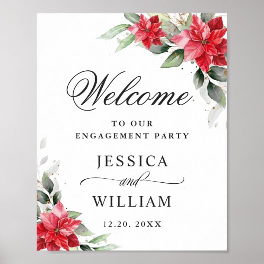 Elegant Red Poinsettia ENGAGTY Welkom Poster (Voorkant)