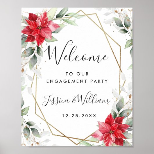 Elegant Red Poinsettia ENGAGTY Welkom Poster (Voorkant)