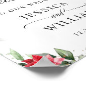 Elegant Red Poinsettia Eucalyptus Weddenschap Welk Poster (Hoek)
