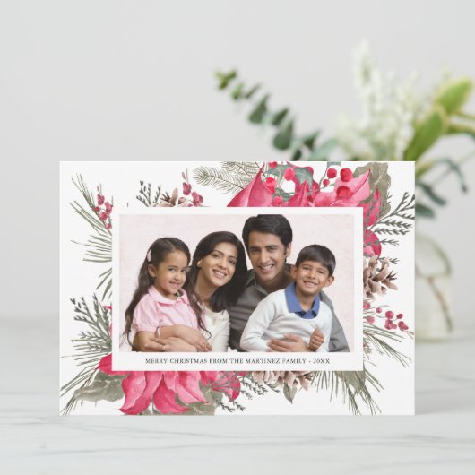 Elegant Red Poinsettia Feestdagenkaart (Staand voorkant)