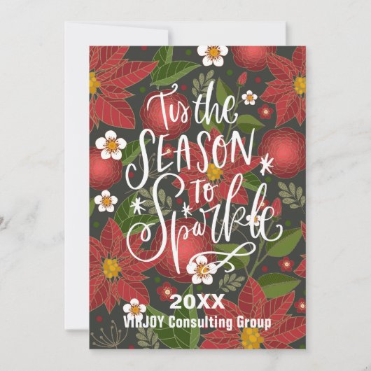 Elegant Red Poinsettia Floral Bough Photo Business Feestdagenkaart (Voorkant)