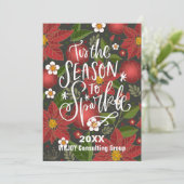 Elegant Red Poinsettia Floral Bough Photo Business Feestdagenkaart (Staand voorkant)