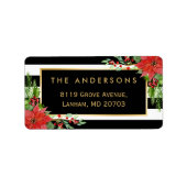 Elegant Red Poinsettia Floral Gold Lijst Holiday Etiket (Voorkant)