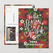 Elegant Red Poinsettia Floral Green Photo Business Briefkaart (Voorkant / Achterkant)