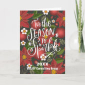 Elegant Red Poinsettia Floral Green Photo Business Feestdagen Kaart (Voorkant)