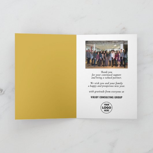 Elegant Red Poinsettia Floral Green Photo Business Feestdagen Kaart (Binnen)