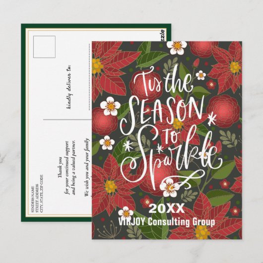 Elegant Red Poinsettia Floral Greenery Business Briefkaart (Voorkant / Achterkant)