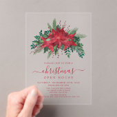 Elegant Red Poinsettia Floral kerst Open House Acryl Uitnodigingen (Insitu (Draagbaar))